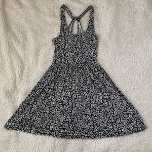 Open Back Floral Dress - Black and White